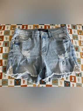 Light Wash Distressed Denim Cutoff Shorts
